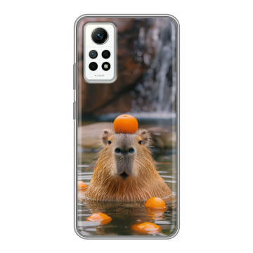 Силиконовый чехол на Xiaomi RedMi Note 12 Pro 4G с принтом Капибара с апельсином Силиконовый чехол на Xiaomi RedMi Note 12 Pro 4G с принтом Капибара с апельсином