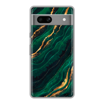 Силиконовый чехол на Google Pixel 7A с принтом Мрамор зеленое золото