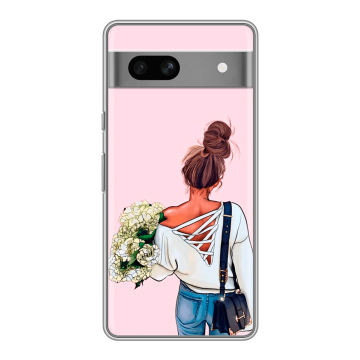 Силиконовый чехол на Google Pixel 7A с принтом Девушка и букет