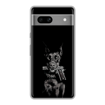 Силиконовый чехол на Google Pixel 7A с принтом Доберман и пистолет