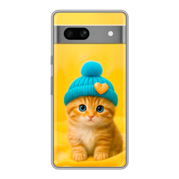 Силиконовый чехол на Google Pixel 7A с принтом Котенок в шапке Силиконовый чехол на Google Pixel 7A с принтом Котенок в шапке