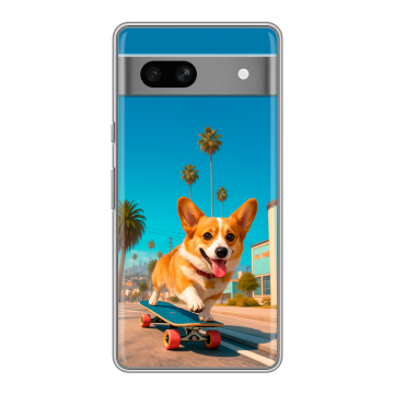 Силиконовый чехол на Google Pixel 7A с принтом Корги на скейте Силиконовый чехол на Google Pixel 7A с принтом Корги на скейте