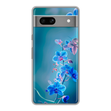 Силиконовый чехол на Google Pixel 7A с принтом Голубые цветы Силиконовый чехол на Google Pixel 7A с принтом Голубые цветы