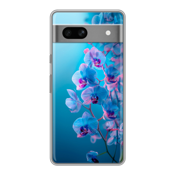 Силиконовый чехол на Google Pixel 7A с принтом голубые орхидеи Силиконовый чехол на Google Pixel 7A с принтом голубые орхидеи