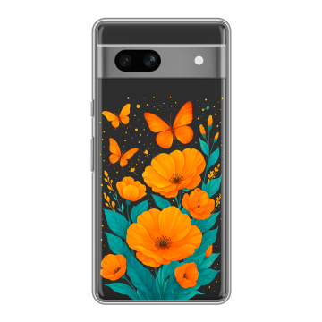 Силиконовый чехол на Google Pixel 7A с принтом цветы бабочки Силиконовый чехол на Google Pixel 7A с принтом цветы бабочки