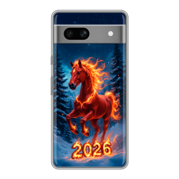 Силиконовый чехол на Google Pixel 7A с принтом Новый год коня Силиконовый чехол на Google Pixel 7A с принтом Новый год коня