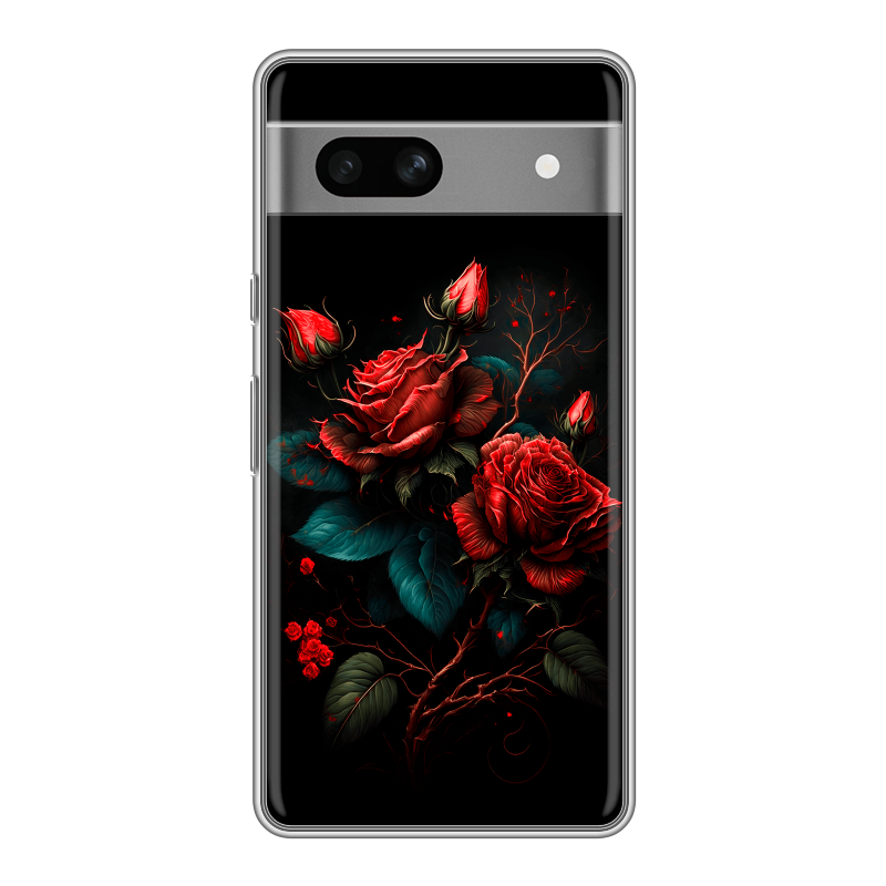 Силиконовый противоударный чехол на Google Pixel 7A с принтом Розы красные Силиконовый противоударный чехол на Google Pixel 7A с принтом Розы красные