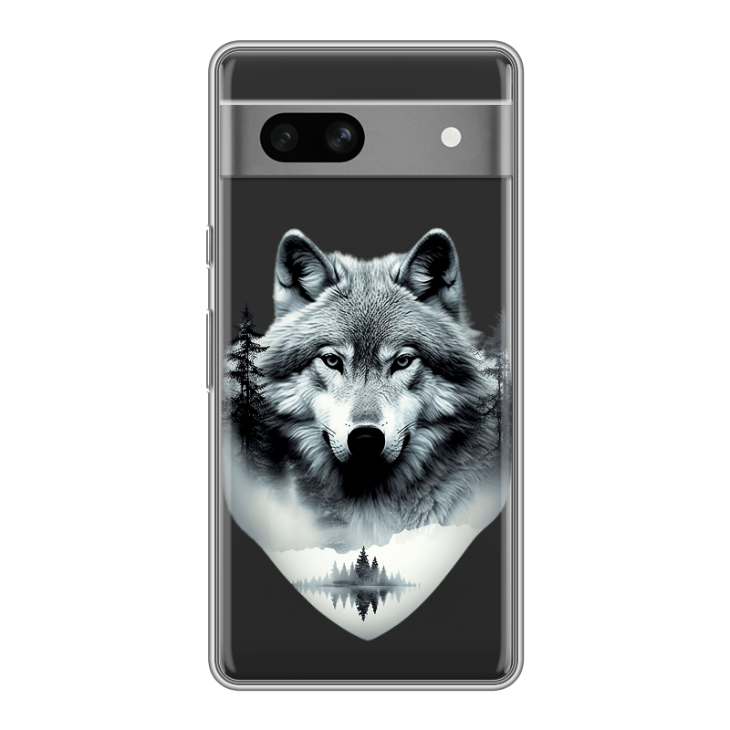 Силиконовый чехол на Google Pixel 7A с принтом Волк в лесу Силиконовый чехол на Google Pixel 7A с принтом Волк в лесу