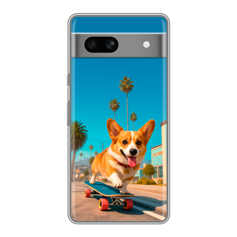 Силиконовый чехол на Google Pixel 7A с принтом Корги на скейте Силиконовый чехол на Google Pixel 7A с принтом Корги на скейте