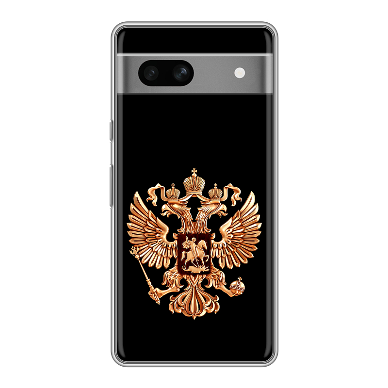 Силиконовый противоударный чехол на Google Pixel 7A с принтом Герб России золотой Силиконовый противоударный чехол на Google Pixel 7A с принтом Герб России золотой