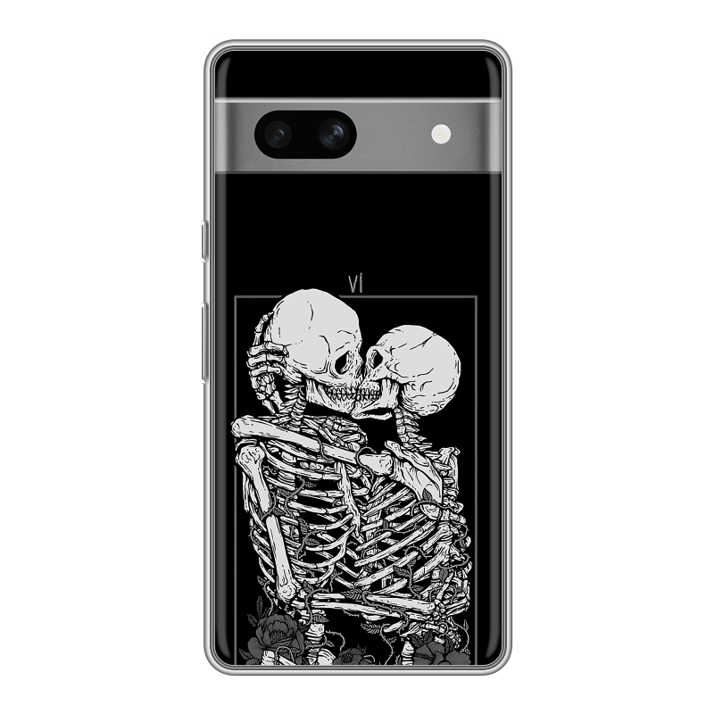 Силиконовый противоударный чехол на Google Pixel 7A с принтом Поцелуй скелетов Силиконовый противоударный чехол на Google Pixel 7A с принтом Поцелуй скелетов