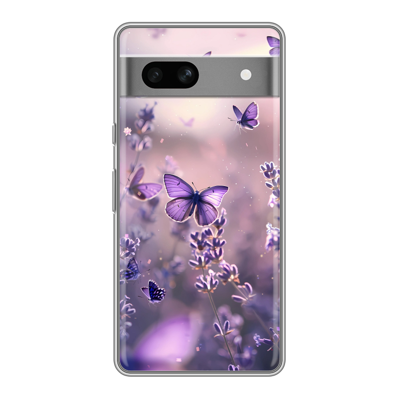 Силиконовый противоударный чехол на Google Pixel 7A с принтом бабочки и лаванда Силиконовый противоударный чехол на Google Pixel 7A с принтом бабочки и лаванда