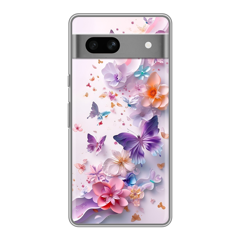 Силиконовый чехол на Google Pixel 7A с принтом цветы бабочки Силиконовый чехол на Google Pixel 7A с принтом цветы бабочки