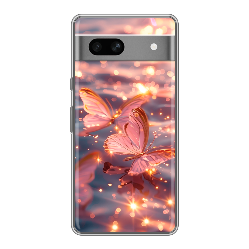 Силиконовый чехол на Google Pixel 7A с принтом бабочки розовые Силиконовый чехол на Google Pixel 7A с принтом бабочки розовые