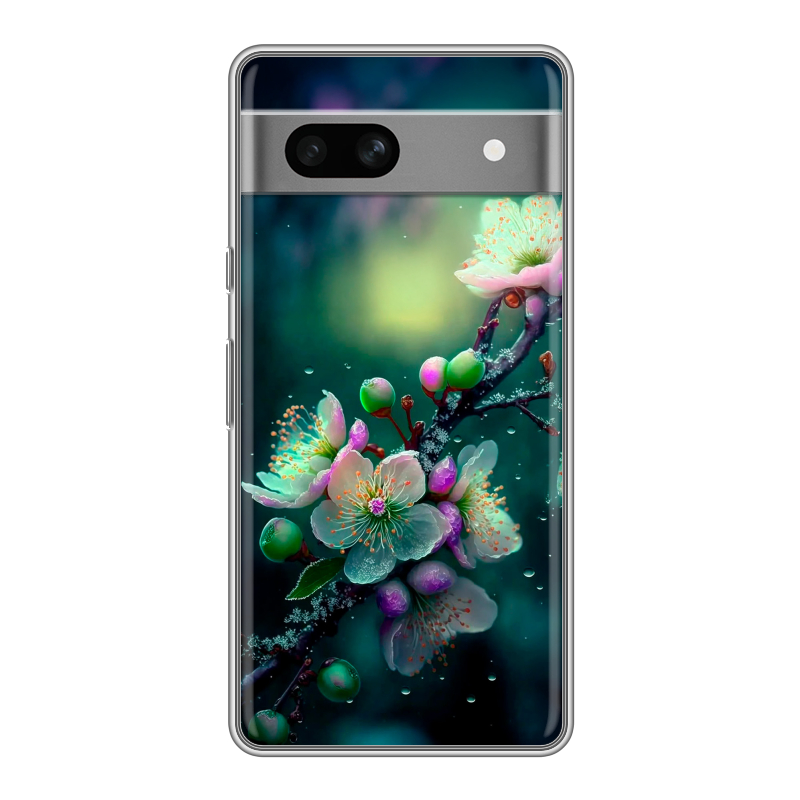 Силиконовый чехол на Google Pixel 7A с принтом Цветы и мрамор Силиконовый чехол на Google Pixel 7A с принтом Цветы и мрамор