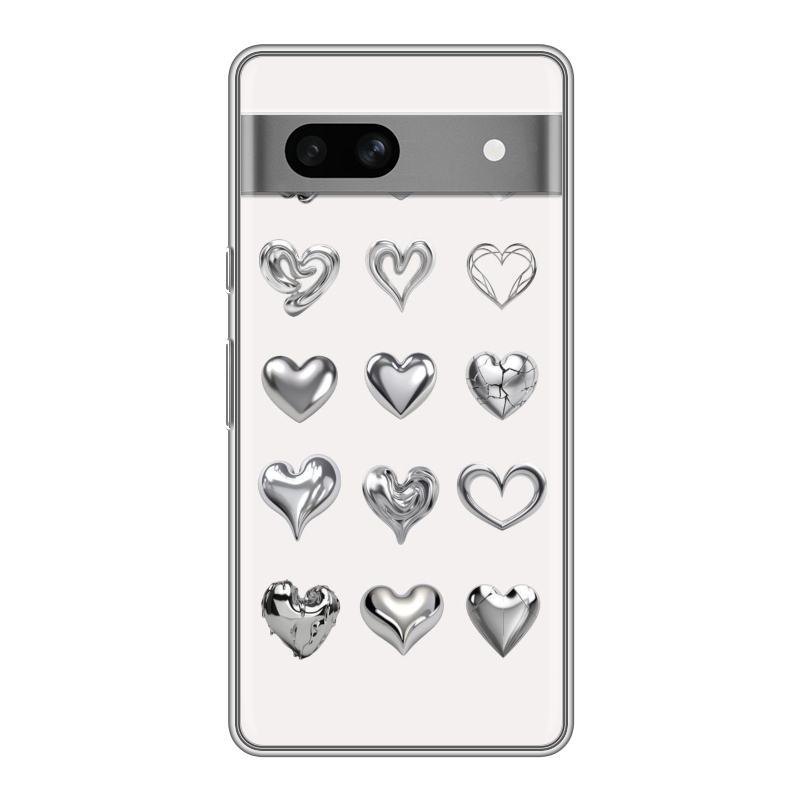 Силиконовый чехол на Google Pixel 7A с принтом Y2K сердечки Силиконовый чехол на Google Pixel 7A с принтом Y2K сердечки