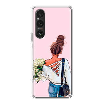 Силиконовый чехол на Sony Xperia 1 V с принтом Девушка и букет Силиконовый чехол на Sony Xperia 1 V с принтом Девушка и букет