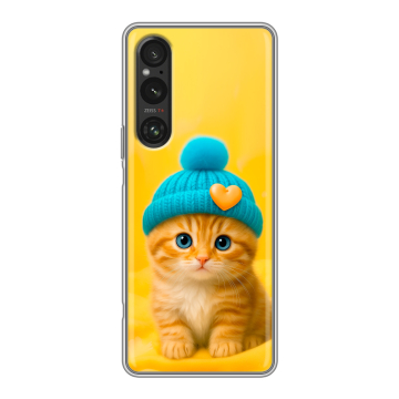Силиконовый чехол на Sony Xperia 1 V с принтом Котенок в шапке Силиконовый чехол на Sony Xperia 1 V с принтом Котенок в шапке