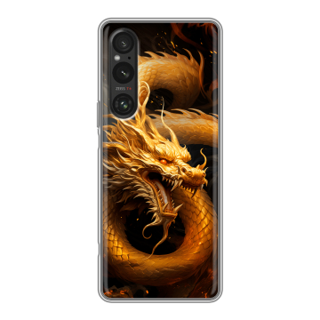 Силиконовый чехол на Sony Xperia 1 V с принтом Золотой дракон