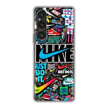 Силиконовый чехол на Sony Xperia 1 V с принтом найк nike черный