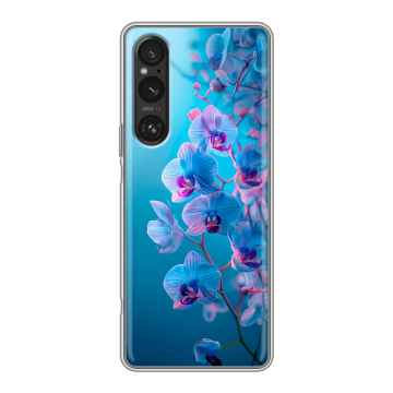 Силиконовый чехол на Sony Xperia 1 V с принтом голубые орхидеи Силиконовый чехол на Sony Xperia 1 V с принтом голубые орхидеи