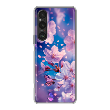 Силиконовый чехол на Sony Xperia 1 V с принтом цветы бабочки Силиконовый чехол на Sony Xperia 1 V с принтом цветы бабочки