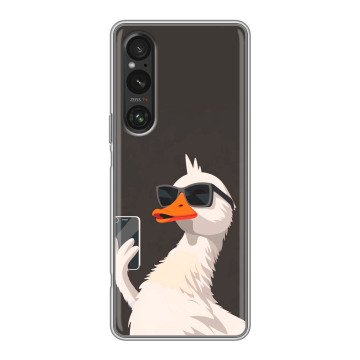 Силиконовый чехол на Sony Xperia 1 V с принтом утка в очках Силиконовый чехол на Sony Xperia 1 V с принтом утка в очках
