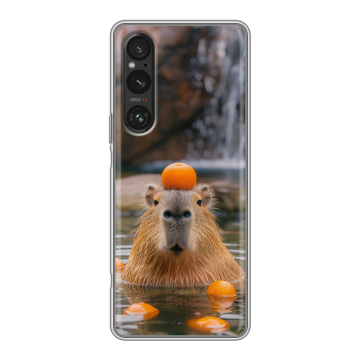 Силиконовый чехол на Sony Xperia 1 V с принтом Капибара с апельсином Силиконовый чехол на Sony Xperia 1 V с принтом Капибара с апельсином