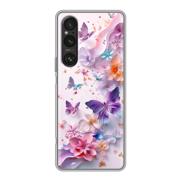 Силиконовый чехол на Sony Xperia 1 V с принтом цветы бабочки Силиконовый чехол на Sony Xperia 1 V с принтом цветы бабочки