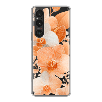 Силиконовый чехол на Sony Xperia 1 V с принтом Бежевые цветы Силиконовый чехол на Sony Xperia 1 V с принтом Бежевые цветы