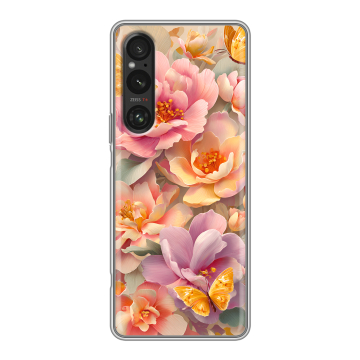 Силиконовый чехол на Sony Xperia 1 V с принтом Цветы и бабочки Силиконовый чехол на Sony Xperia 1 V с принтом Цветы и бабочки