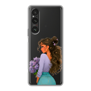 Силиконовый чехол на Sony Xperia 1 V с принтом девушка цветы Силиконовый чехол на Sony Xperia 1 V с принтом девушка цветы