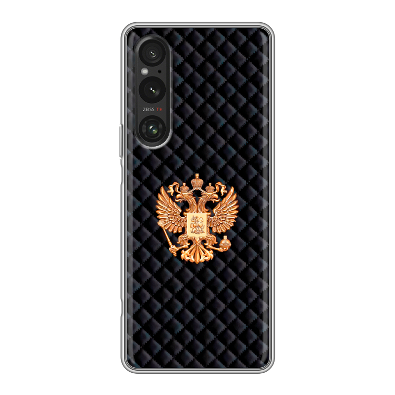 Силиконовый противоударный чехол на Sony Xperia 1 V с принтом Герб России принт Силиконовый противоударный чехол на Sony Xperia 1 V с принтом Герб России принт