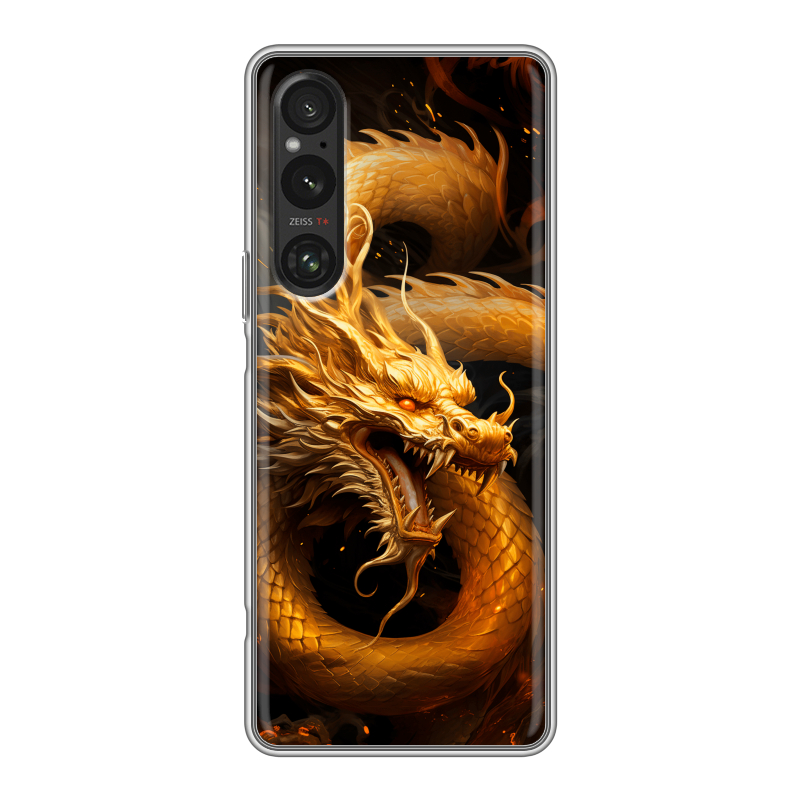 Силиконовый чехол на Sony Xperia 1 V с принтом Золотой дракон Силиконовый чехол на Sony Xperia 1 V с принтом Золотой дракон