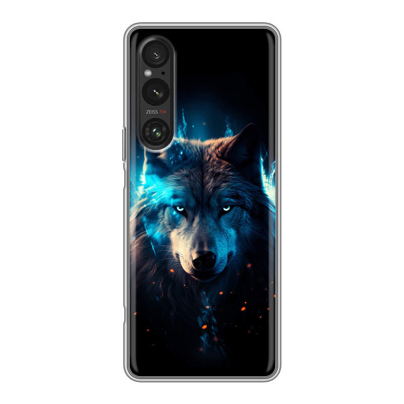 Силиконовый чехол на Sony Xperia 1 V с принтом Волк ночной Силиконовый чехол на Sony Xperia 1 V с принтом Волк ночной