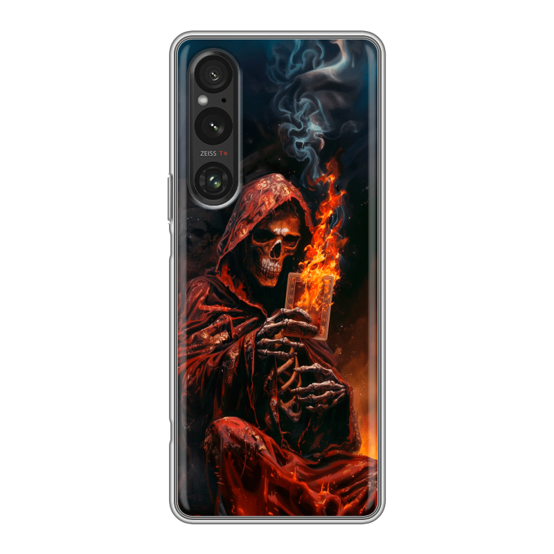 Силиконовый противоударный чехол на Sony Xperia 1 V с принтом Скелет и карты Силиконовый противоударный чехол на Sony Xperia 1 V с принтом Скелет и карты
