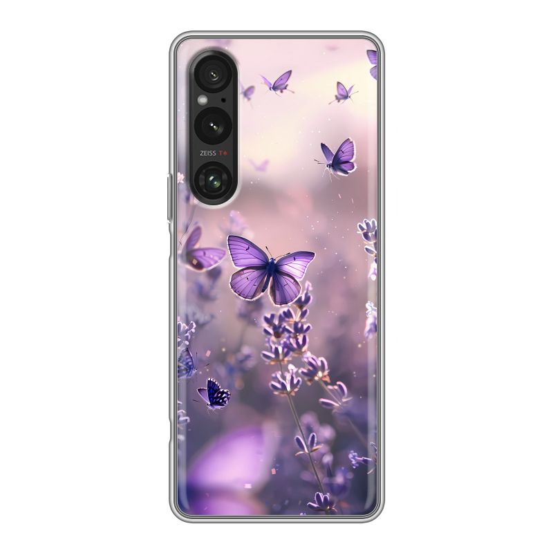 Силиконовый чехол на Sony Xperia 1 V с принтом бабочки и лаванда Силиконовый чехол на Sony Xperia 1 V с принтом бабочки и лаванда