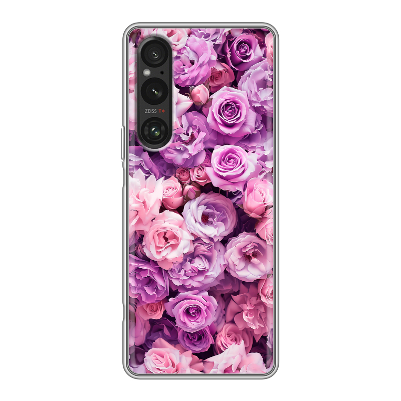 Силиконовый противоударный чехол на Sony Xperia 1 V с принтом лавандовые розы Силиконовый противоударный чехол на Sony Xperia 1 V с принтом лавандовые розы