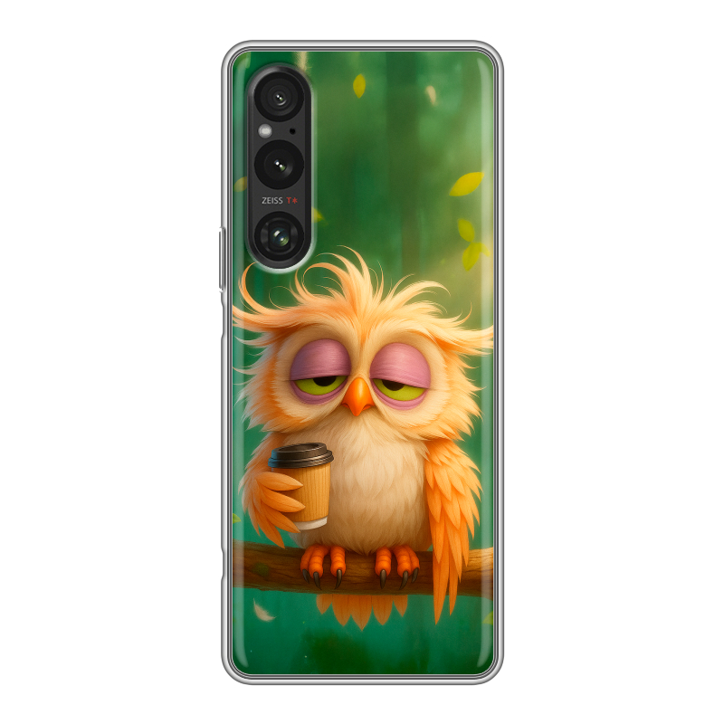 Силиконовый противоударный чехол на Sony Xperia 1 V с принтом сова Силиконовый противоударный чехол на Sony Xperia 1 V с принтом сова