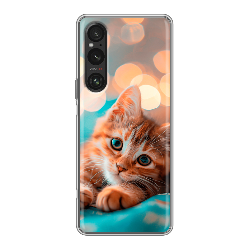 Силиконовый чехол на Sony Xperia 1 V с принтом котик Силиконовый чехол на Sony Xperia 1 V с принтом котик