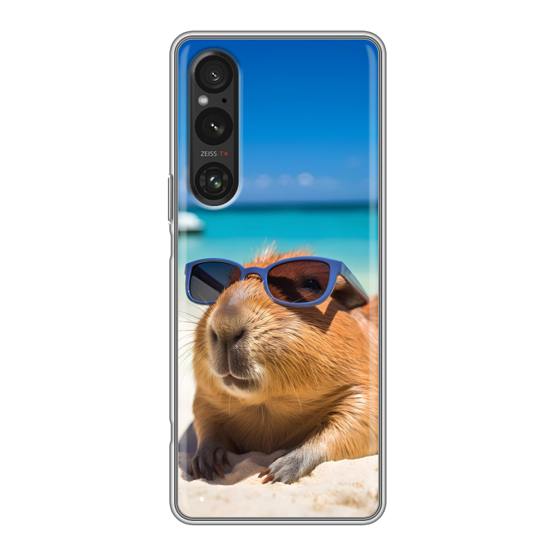 Силиконовый противоударный чехол на Sony Xperia 1 V с принтом Капибара Силиконовый противоударный чехол на Sony Xperia 1 V с принтом Капибара