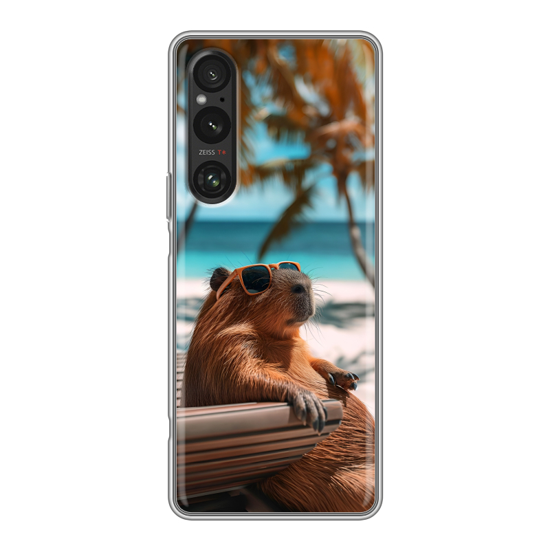 Силиконовый противоударный чехол на Sony Xperia 1 V с принтом Капибара Силиконовый противоударный чехол на Sony Xperia 1 V с принтом Капибара