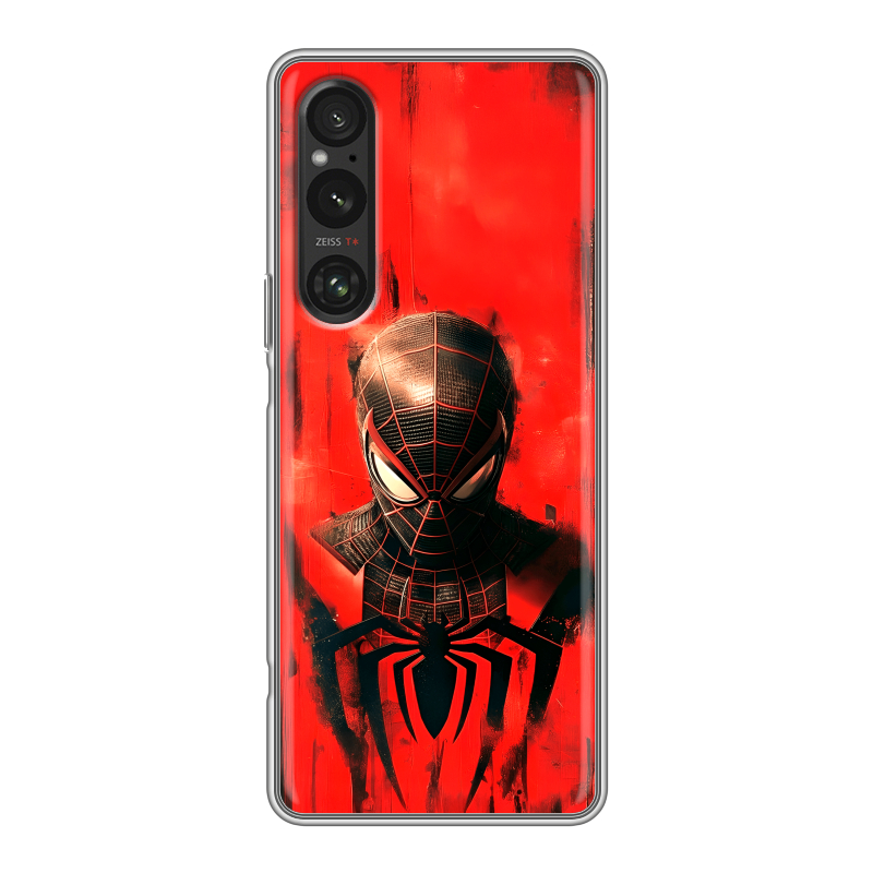 Силиконовый противоударный чехол на Sony Xperia 1 V с принтом человек паук spiderman Силиконовый противоударный чехол на Sony Xperia 1 V с принтом человек паук spiderman