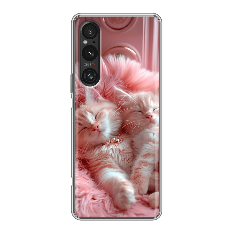Силиконовый противоударный чехол на Sony Xperia 1 V с принтом котята котики Силиконовый противоударный чехол на Sony Xperia 1 V с принтом котята котики