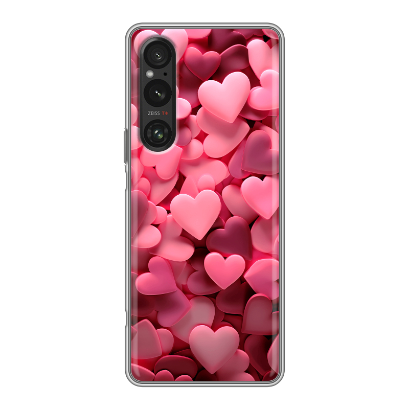 Силиконовый противоударный чехол на Sony Xperia 1 V с принтом розовые сердечки Силиконовый противоударный чехол на Sony Xperia 1 V с принтом розовые сердечки