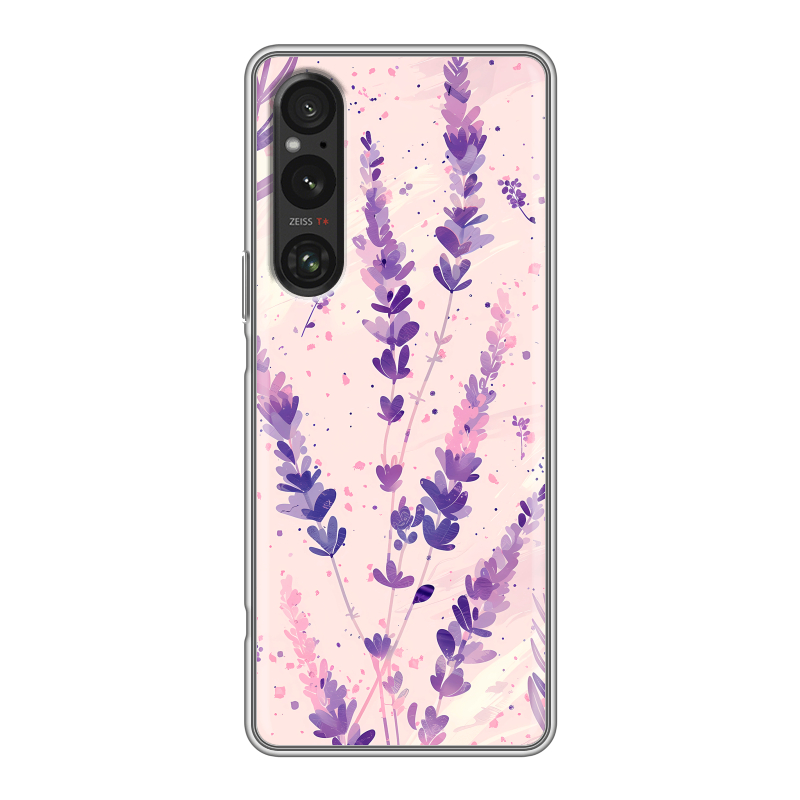 Силиконовый противоударный чехол на Sony Xperia 1 V с принтом цветы лаванда Силиконовый противоударный чехол на Sony Xperia 1 V с принтом цветы лаванда