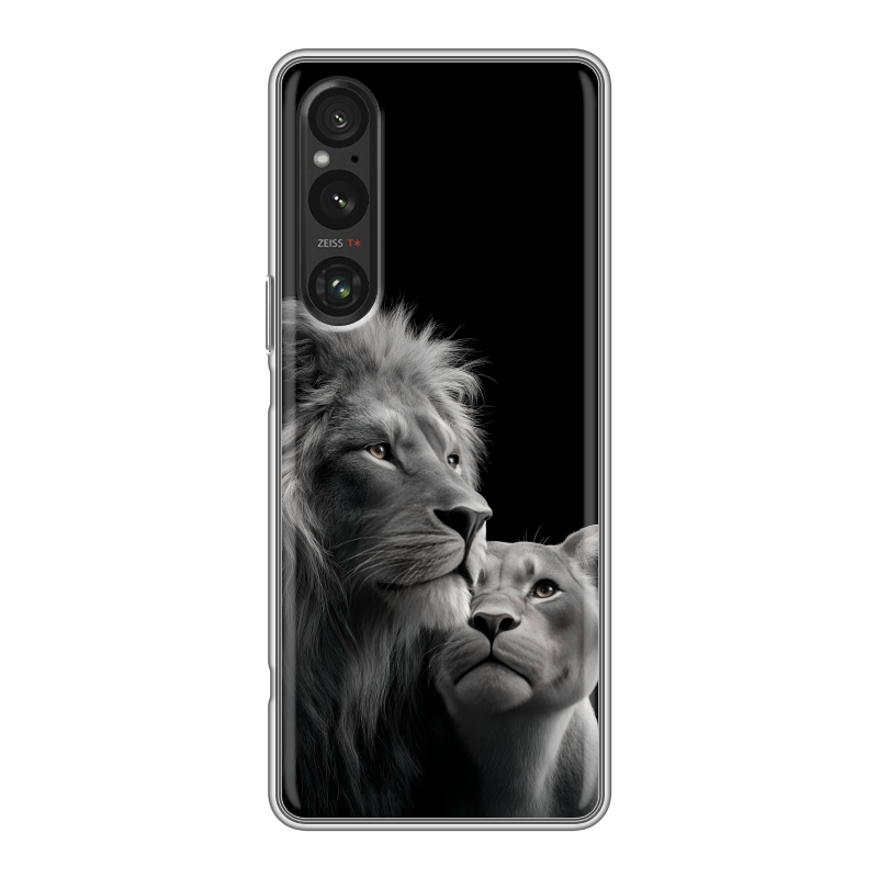 Силиконовый противоударный чехол на Sony Xperia 1 V с принтом Лев кошки Силиконовый противоударный чехол на Sony Xperia 1 V с принтом Лев кошки