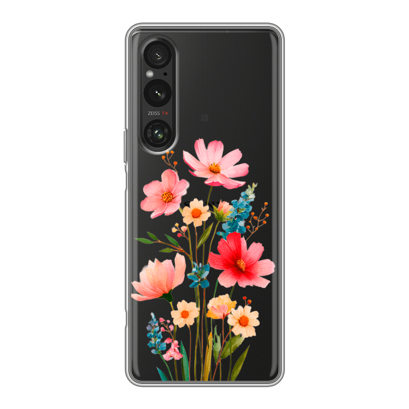 Силиконовый противоударный чехол на Sony Xperia 1 V с принтом Цветы Силиконовый противоударный чехол на Sony Xperia 1 V с принтом Цветы