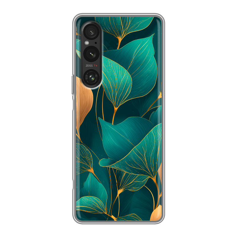 Силиконовый чехол на Sony Xperia 1 V с принтом Листья и золото Силиконовый чехол на Sony Xperia 1 V с принтом Листья и золото