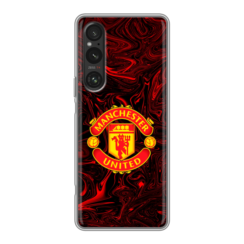 Силиконовый противоударный чехол на Sony Xperia 1 V с принтом Manchester United Силиконовый противоударный чехол на Sony Xperia 1 V с принтом Manchester United